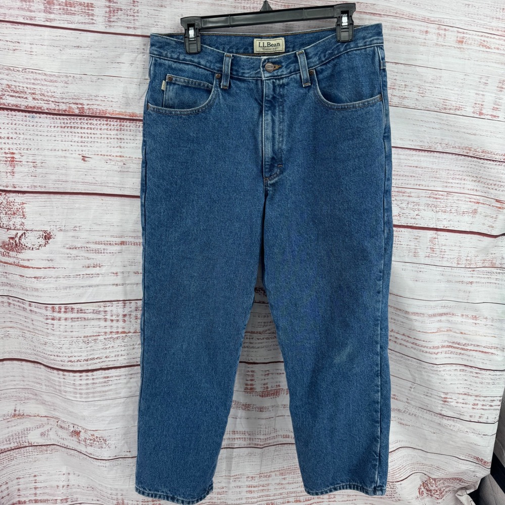 LL Bean Classic Fit Flannel Lined Jeans Mens 33x28 Medium Wash Blue Denim 100220